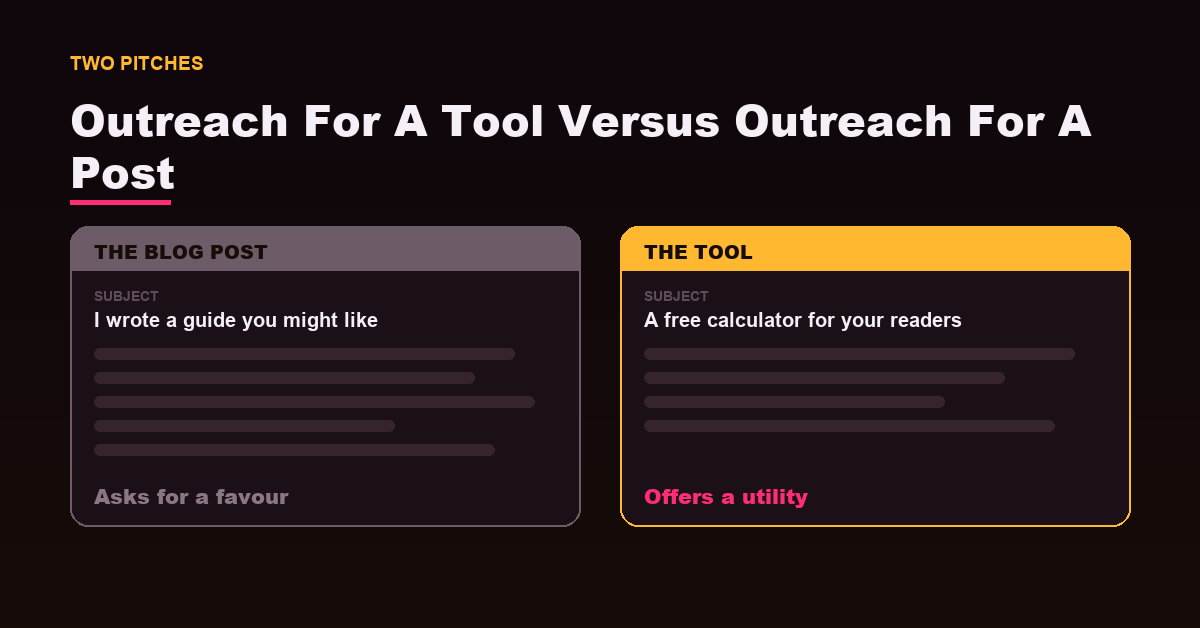 Two outreach email templates side by side showing the different value proposition a tool allows.
